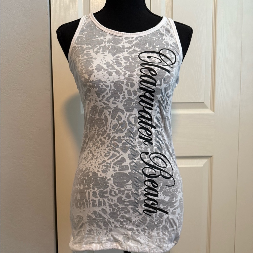 NWOT Surf Style White and Gray Fitted Graphic swim coverup